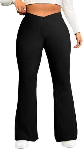 Eytino Plus Size Leggings for Women Elastic High Waisted Crossover Flare Pants Lounge Trousers(1X-5X) in Saudi Arabia