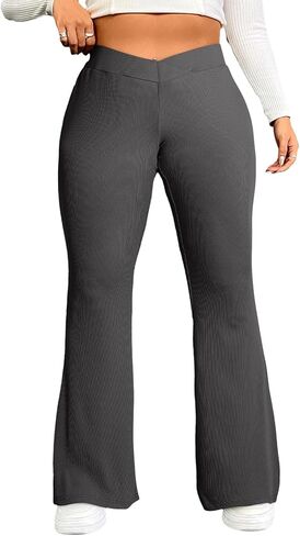 Eytino Plus Size Leggings for Women Elastic High Waisted Crossover Flare Pants Lounge Trousers(1X-5X) in Saudi Arabia