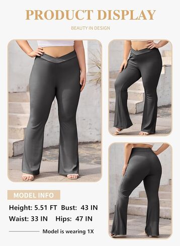 Eytino Plus Size Leggings for Women Elastic High Waisted Crossover Flare Pants Lounge Trousers(1X-5X) in Saudi Arabia