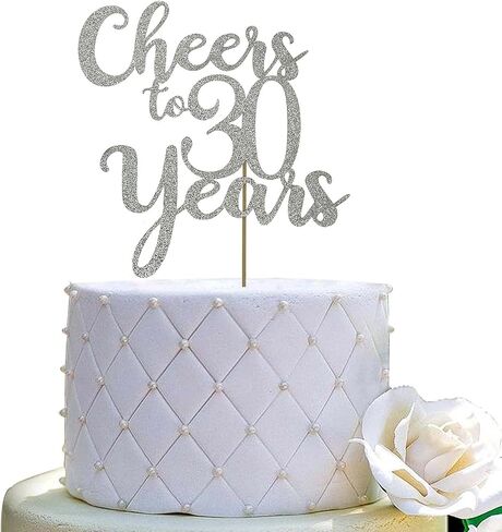 Cheers to 30 Years Cake Topper - 30th Birthday/Anniversary Party Decorations - Double-faced Gold Glitter in Saudi Arabia
