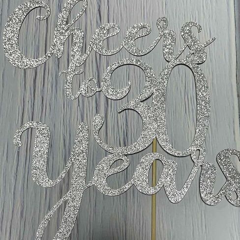 Cheers to 30 Years Cake Topper - 30th Birthday/Anniversary Party Decorations - Double-faced Gold Glitter in Saudi Arabia