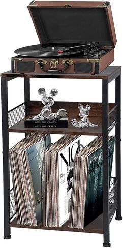 End Tables 3 Tier Record Player Stand End Tables Stand with Storage can hold over 120 records, suitable for use in living rooms, study rooms, and bedrooms in Saudi Arabia