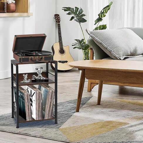 End Tables 3 Tier Record Player Stand End Tables Stand with Storage can hold over 120 records, suitable for use in living rooms, study rooms, and bedrooms in Saudi Arabia