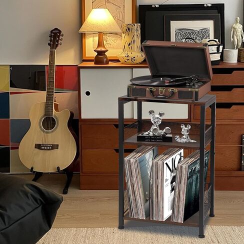 End Tables 3 Tier Record Player Stand End Tables Stand with Storage can hold over 120 records, suitable for use in living rooms, study rooms, and bedrooms in Saudi Arabia
