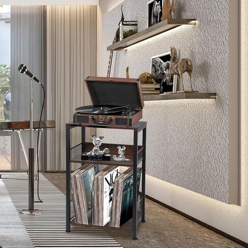 End Tables 3 Tier Record Player Stand End Tables Stand with Storage can hold over 120 records, suitable for use in living rooms, study rooms, and bedrooms in Saudi Arabia