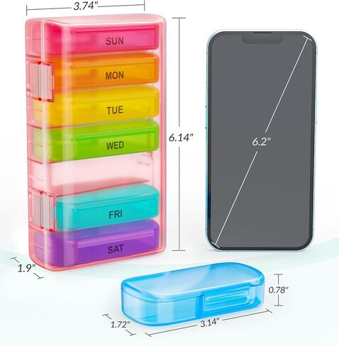 ZIKEE 7 Packs Extra Large Pill Organizer, Portable Pill Box 7 Day for Pocket, Purse, Weekly Pill Case with Dual-Protection Design, Pill Container for Medication, Vitamin, Fish Oil, Supplement in Saudi Arabia