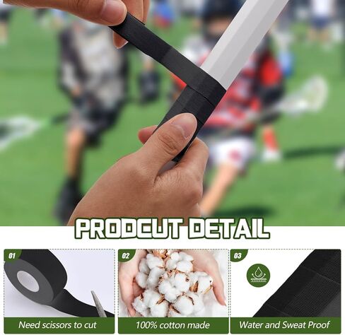 12 Rolls 30 ft Lacrosse Tape 1 Inch and 1/2 Inch Non Pre Cut Lacrosse Stick Tape Cotton Sweat Absorbent Lacrosse Tape for Stick (Black, White) in Saudi Arabia