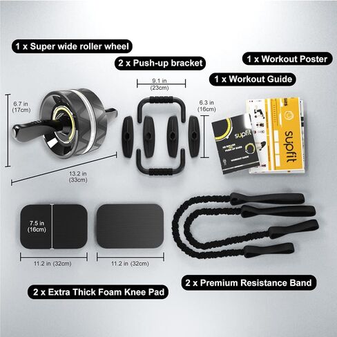 Ab Roller Wheel, 6 in 1 Ab Roller kit with Knee Pads, Push-Up Bars, Resistance Bands, Workout Poster, Workout Guide, Perfect Home Gym Equipment for Men Women Abdominal Exercise in Saudi Arabia