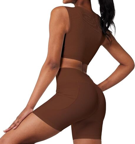Casei Womens Workout Sets 2 Piece Outfits Ribbed Crop Tank Square Neck High Waist Biker Shorts Tracksuit with Pockets in Saudi Arabia