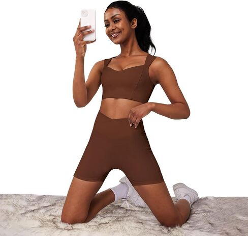 Casei Womens Workout Sets 2 Piece Outfits Ribbed Crop Tank Square Neck High Waist Biker Shorts Tracksuit with Pockets in Saudi Arabia