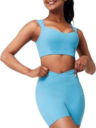 Casei Womens Workout Sets 2 Piece Outfits Ribbed Crop Tank Square Neck High Waist Biker Shorts Tracksuit with Pockets in Saudi Arabia