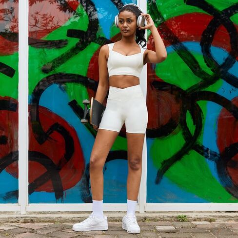 Casei Womens Workout Sets 2 Piece Outfits Ribbed Crop Tank Square Neck High Waist Biker Shorts Tracksuit with Pockets in Saudi Arabia