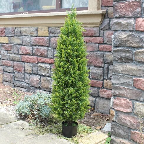 Two 4ft Artificial Topiary Tree Artificial Bushes Potted Plants UV Resistant Artificial Cedar Trees Artificial Outdoor Tree for Indoor Outdoor Front Porch Garden in Saudi Arabia
