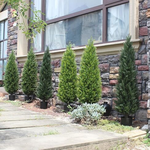 Two 4ft Artificial Topiary Tree Artificial Bushes Potted Plants UV Resistant Artificial Cedar Trees Artificial Outdoor Tree for Indoor Outdoor Front Porch Garden in Saudi Arabia
