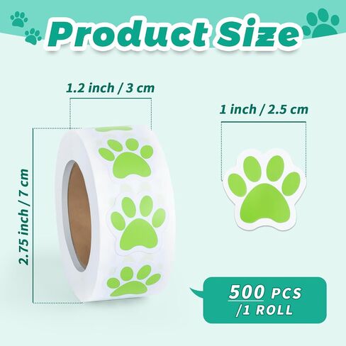 500PCS Colorful Paw Print Stickers Roll, 1" Self-Adhesive Dog Paw Stickers in Saudi Arabia
