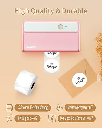 ملصق حراري مباشر مستدير مقاس 2 بوصة من JADENS، ملصق ذاتي اللصق ومقاوم للماء لشعار DIY، رمز QR، علامة الاسم، ملصق شكرًا للشركات الصغيرة، خالٍ من BPA وBPS، 750 ملصق/لفة، أبيض in Saudi Arabia