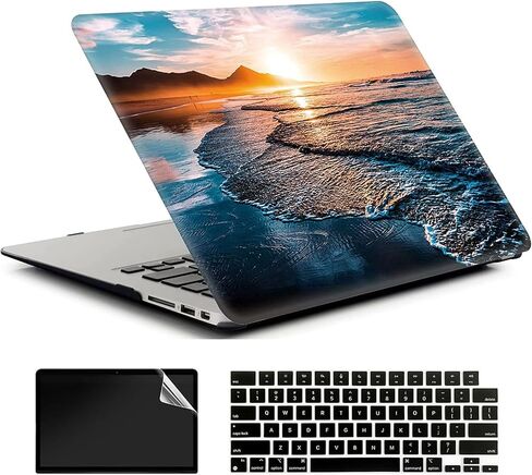 Beach Sunset Hard Case Compatible with MacBook Air 13 Inch Case 2017 2016 2015 2014 2013 2012 2011 2010 Release A1466/A1369,AMCJJ Plastic Hard Shell Cover & Keyboard Cover &Screen Protector in Saudi Arabia