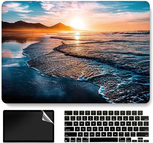 Beach Sunset Hard Case Compatible with MacBook Air 13 Inch Case 2017 2016 2015 2014 2013 2012 2011 2010 Release A1466/A1369,AMCJJ Plastic Hard Shell Cover & Keyboard Cover &Screen Protector in Saudi Arabia