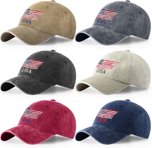 Tarpop 6 Pcs American Flag Baseball Cap Tactical USA Flag Hats Adjustable Washed Us Flag Cap for Men Women in Kuwait
