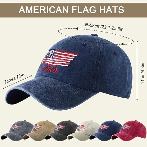 Tarpop 6 Pcs American Flag Baseball Cap Tactical USA Flag Hats Adjustable Washed Us Flag Cap for Men Women in Kuwait