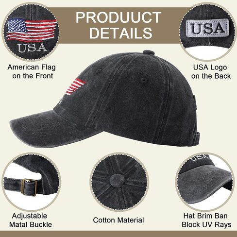 Tarpop 6 Pcs American Flag Baseball Cap Tactical USA Flag Hats Adjustable Washed Us Flag Cap for Men Women in Kuwait