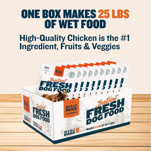 Bully Max Instant Fresh Wet Dog Food - Nutrient-Rich Dehydrated Raw Dog Food with Natural Chicken Recipe - 10 Bags of 15 oz Pouches, Wet Dog Food Alternative - Makes 25 lbs. of Wet Food in Saudi Arabia