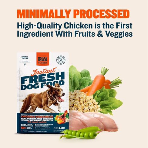 Bully Max Instant Fresh Wet Dog Food - Nutrient-Rich Dehydrated Raw Dog Food with Natural Chicken Recipe - 10 Bags of 15 oz Pouches, Wet Dog Food Alternative - Makes 25 lbs. of Wet Food in Saudi Arabia