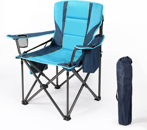 Folding Camping Chair Heavy Duty, Extra Large Outdoor Fishing Chair with Side Pocket and Oversized Cooler Bag, Up to 460LBS, Black Arm Chair with Cup Holder, for Travel Camp Picnic Beach RV in Saudi Arabia