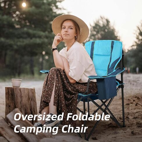 Folding Camping Chair Heavy Duty, Extra Large Outdoor Fishing Chair with Side Pocket and Oversized Cooler Bag, Up to 460LBS, Black Arm Chair with Cup Holder, for Travel Camp Picnic Beach RV in Saudi Arabia