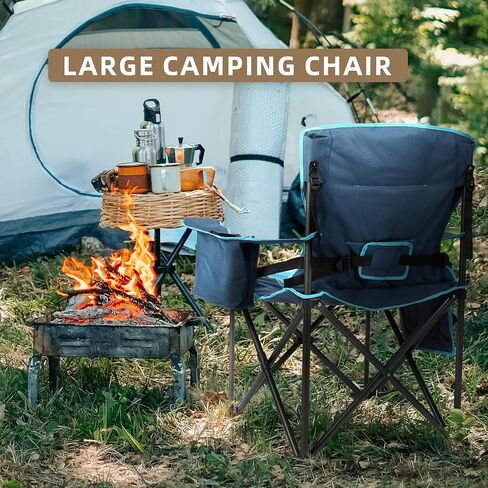 Folding Camping Chair Heavy Duty, Extra Large Outdoor Fishing Chair with Side Pocket and Oversized Cooler Bag, Up to 460LBS, Black Arm Chair with Cup Holder, for Travel Camp Picnic Beach RV in Saudi Arabia