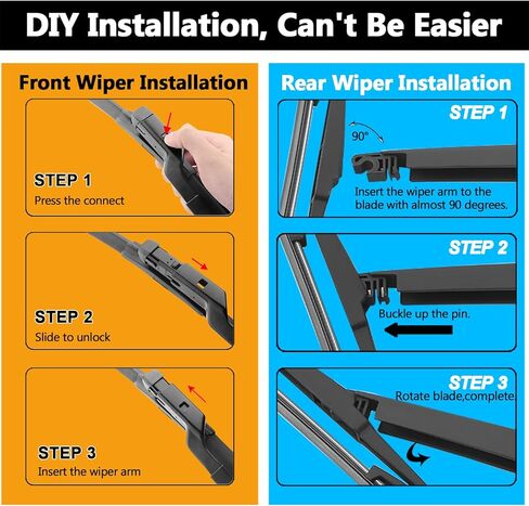مساحات الزجاج الأمامي AUTOBOO 26 بوصة + 16 بوصة مع شفرة ممسحة خلفية 12 بوصة بديلة لسيارة Lexus NX200t NX300 NX300h 2015 2016 2017 2018 2019 2020 2021 - جودة المصنع الأصلية (عبوة من 3 قطع) in Kuwait