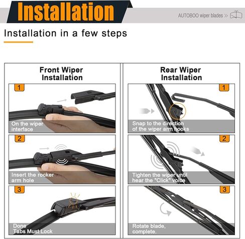 مساحات الزجاج الأمامي AUTOBOO 26 بوصة + 14 بوصة مع شفرات ممسحة خلفية 10 بوصة بديلة لسيارة شيفروليه تراكس 2013-2021، بويك إنكور 2013-2021، أوبل موكا 2012-2020 - جودة المصنع الأصلية (عبوة من 3 قطع) in Kuwait