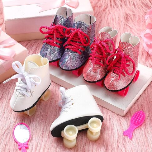 Bencailor 3 Pairs 18 Inch Doll Boots and Shoes Spring Doll Shoes Skates American Boots Skates(Novelty Style) in Saudi Arabia