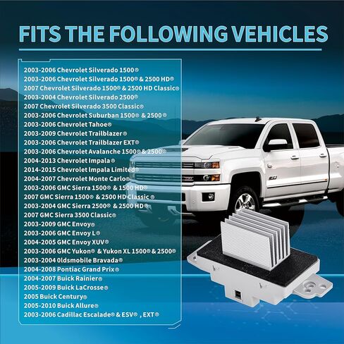 طقم مقاوم محرك منفاخ HVAC متوافق مع Chevy، GMC - Silverado، Tahoe، Suburban، Avalanche، Sierra، Yukon XL Rplace # 15-81773، 15-80567، 89018778، 89019351، 19260762 in Kuwait