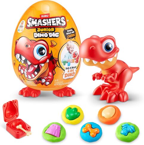 Smashers Junior Dino Dig Large Egg (Brontosaur) by ZURU 18+ Surprises Compounds Mold Dinosaur Preschool Toys Build Construct Sensory Play for Kids 18 months - 3 years in Saudi Arabia