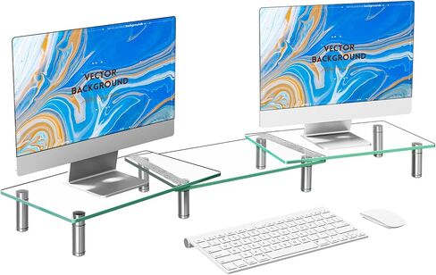 Zimilar Dual Glass Monitor Stand Riser, 3-Shelf Tempered Glass Monitor Stand, Clear Monitor Riser for 2 Monitors, Adjustable Length& Angle Computer Monitor Riser for Computer, Laptop, PC in Kuwait