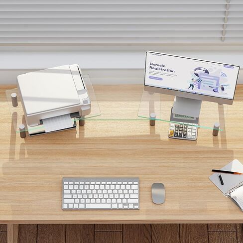 Zimilar Dual Glass Monitor Stand Riser, 3-Shelf Tempered Glass Monitor Stand, Clear Monitor Riser for 2 Monitors, Adjustable Length& Angle Computer Monitor Riser for Computer, Laptop, PC in Kuwait