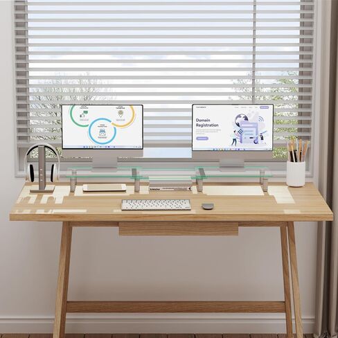 Zimilar Dual Glass Monitor Stand Riser, 3-Shelf Tempered Glass Monitor Stand, Clear Monitor Riser for 2 Monitors, Adjustable Length& Angle Computer Monitor Riser for Computer, Laptop, PC in Kuwait
