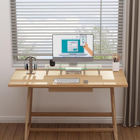 Zimilar Dual Glass Monitor Stand Riser, 3-Shelf Tempered Glass Monitor Stand, Clear Monitor Riser for 2 Monitors, Adjustable Length& Angle Computer Monitor Riser for Computer, Laptop, PC in Kuwait