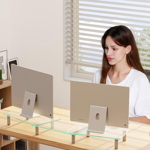 Zimilar Dual Glass Monitor Stand Riser, 3-Shelf Tempered Glass Monitor Stand, Clear Monitor Riser for 2 Monitors, Adjustable Length& Angle Computer Monitor Riser for Computer, Laptop, PC in Kuwait