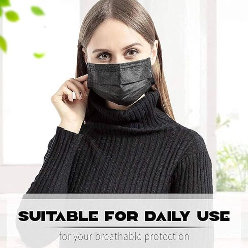 50 قطعة من أقنعة الوجه السوداء التي يمكن التخلص منها مع. حماية أمنية عالية التهوية من أجل النظافة، 3 طبقات (طبقتين غير منسوجة وطبقة واحدة من القماش المنصهر)، مضاد للماء والغبار للأسنان، وصالونات الأظافر/الشعر in Kuwait