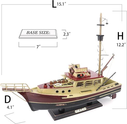 NAUTIMALL Jaws Orca Wooden Ship Model Shark Fishing Boat Pre-Assembled Antique Finish Sailboat Decor (Orca-15inch) in Saudi Arabia