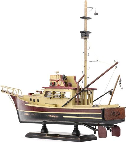 NAUTIMALL Jaws Orca Wooden Ship Model Shark Fishing Boat Pre-Assembled Antique Finish Sailboat Decor (Orca-15inch) in Saudi Arabia