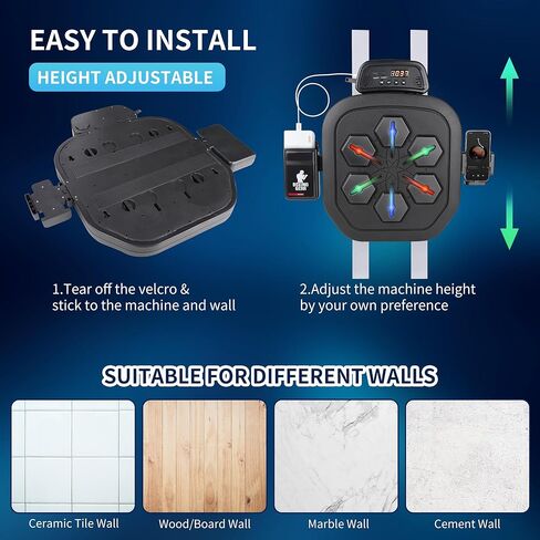 آلة ملاكمة موسيقية، آلة ملاكمة ذكية مثبتة على الحائط، آلة تمرين ملاكمة موسيقية إلكترونية تعمل بالبلوتوث، مجموعة وسادات تدريب الملاكمة الداخلية مناسبة للبالغين والأطفال in Kuwait
