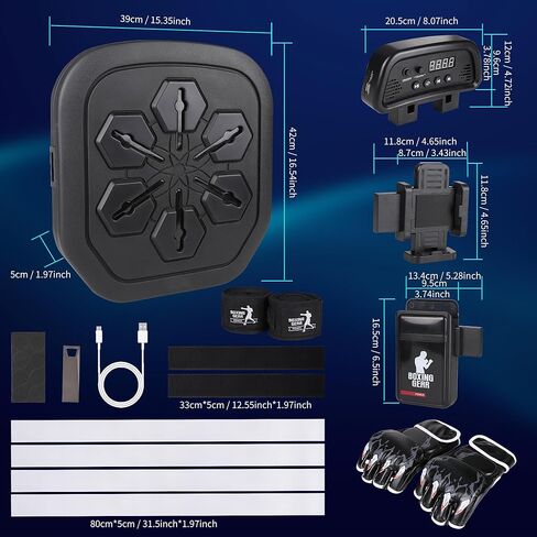 آلة ملاكمة موسيقية، آلة ملاكمة ذكية مثبتة على الحائط، آلة تمرين ملاكمة موسيقية إلكترونية تعمل بالبلوتوث، مجموعة وسادات تدريب الملاكمة الداخلية مناسبة للبالغين والأطفال in Kuwait