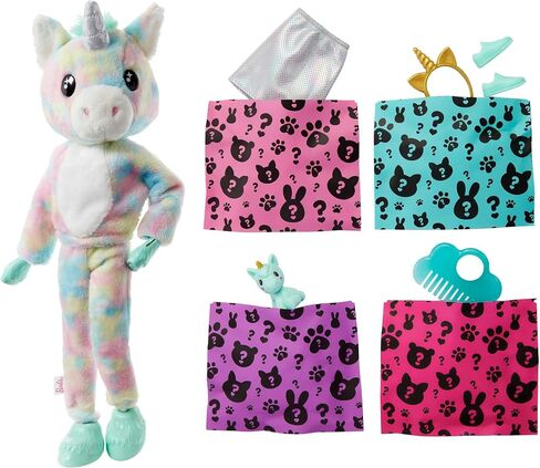 Barbie Cutie Reveal Doll, Fantasy Series Unicorn Plush Costume, 10 Surprises Including Mini Pet & Color Change in Saudi Arabia