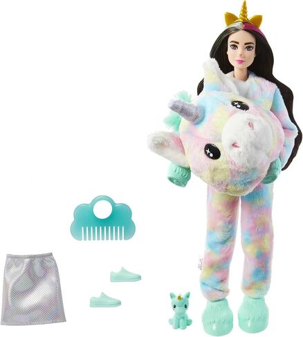 Barbie Cutie Reveal Doll, Fantasy Series Unicorn Plush Costume, 10 Surprises Including Mini Pet & Color Change in Saudi Arabia