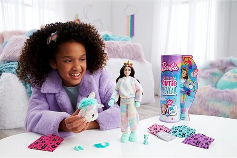 Barbie Cutie Reveal Doll, Fantasy Series Unicorn Plush Costume, 10 Surprises Including Mini Pet & Color Change in Saudi Arabia