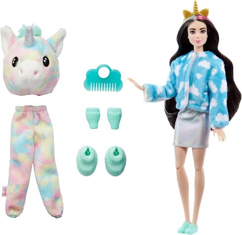 Barbie Cutie Reveal Doll, Fantasy Series Unicorn Plush Costume, 10 Surprises Including Mini Pet & Color Change in Saudi Arabia