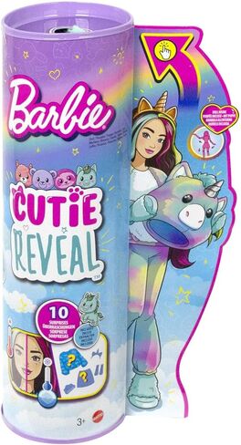 Barbie Cutie Reveal Doll, Fantasy Series Unicorn Plush Costume, 10 Surprises Including Mini Pet & Color Change in Saudi Arabia